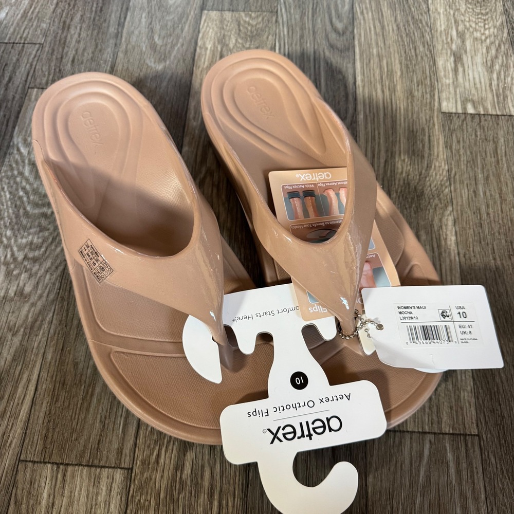 Aetrex Maui Orthotic Flips Women 10 Mocha Brown Water Friendly Comfort Sandals